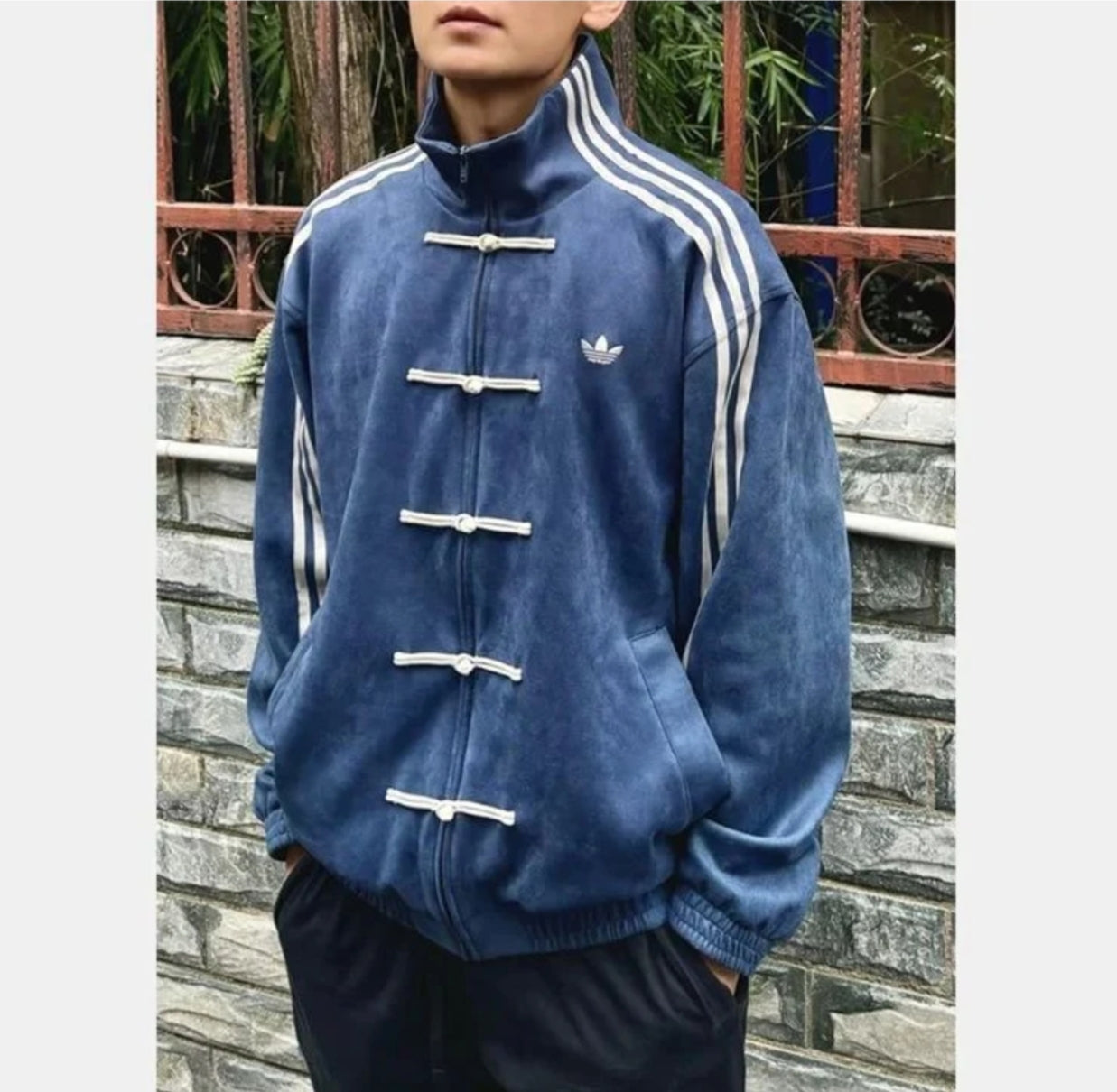 CNY Suede Track Jacket with Knot Buttons | Streetwear Tang Jacket - Blue⭐⭐⭐⭐(4.5/5)