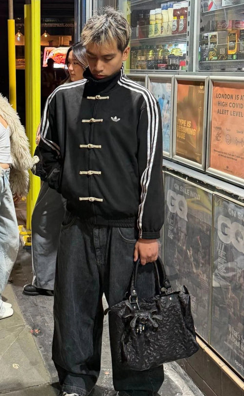 CNY Suede Track Jacket with Knot Buttons | Streetwear Tang Jacket - Black⭐⭐⭐⭐(4.5/5)