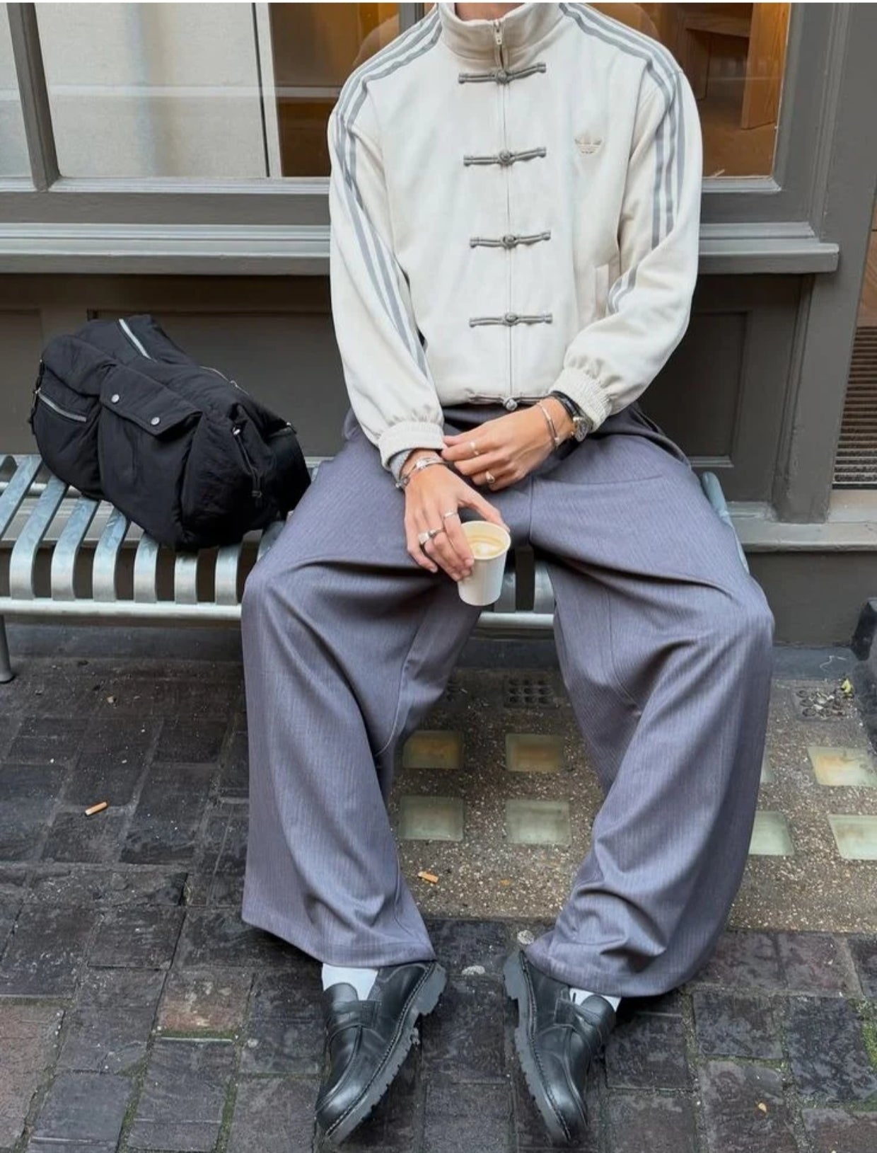 CNY Suede Track Jacket with Knot Buttons | Streetwear Tang Jacket - White⭐⭐⭐⭐(4.5/5)